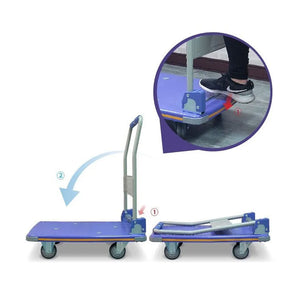 150 Rated Multifunction Blue Plastic Foldable Flatbed Trolley