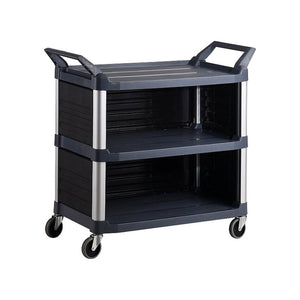 135kg Rated 3 Shelf Commercial Trolley Hospitality Cart with Enclosed End Panels