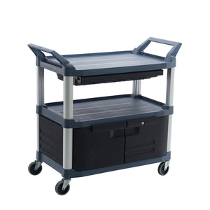 135kg Rated 3 Shelf Commercial Trolley Hospitality Cart with Lockable Door Grey