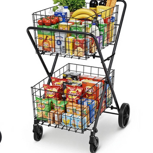 Foldable Shopping Trolley with Double Zinc Baskets