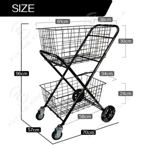 Foldable Shopping Trolley with Double Zinc Baskets