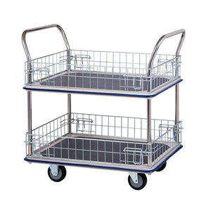 170kg Rated 2 Tier Platform Industrial Trolley with Removable Wire Sides